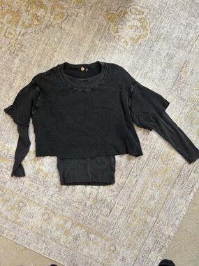 Free People Black Layered Long-Sleeve Crop Top - Women